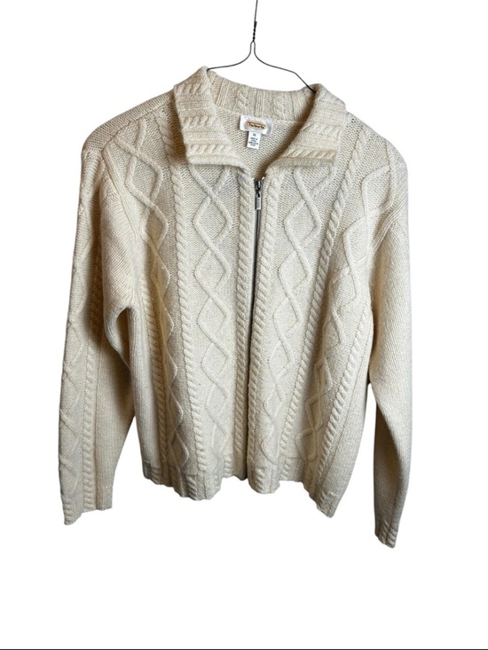 Talbots Sweaters - Talbots 100% Shetland Wool Cable Knit Full Zip Cardigan Sweater Jacket Size XL